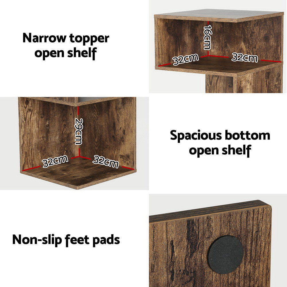 Contemporary S-Shaped Bed Side Table Nightstand - Rustic Oak - Homecoze