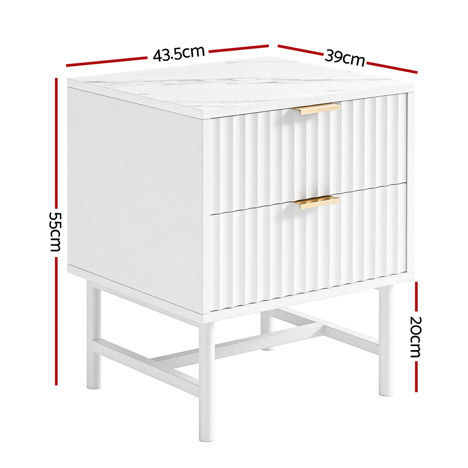 Scarlett Reeded Bedside Table 2 Drawer – White