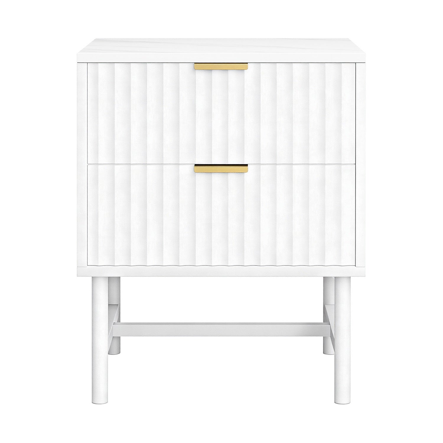 Scarlett Reeded Bedside Table 2 Drawer – White