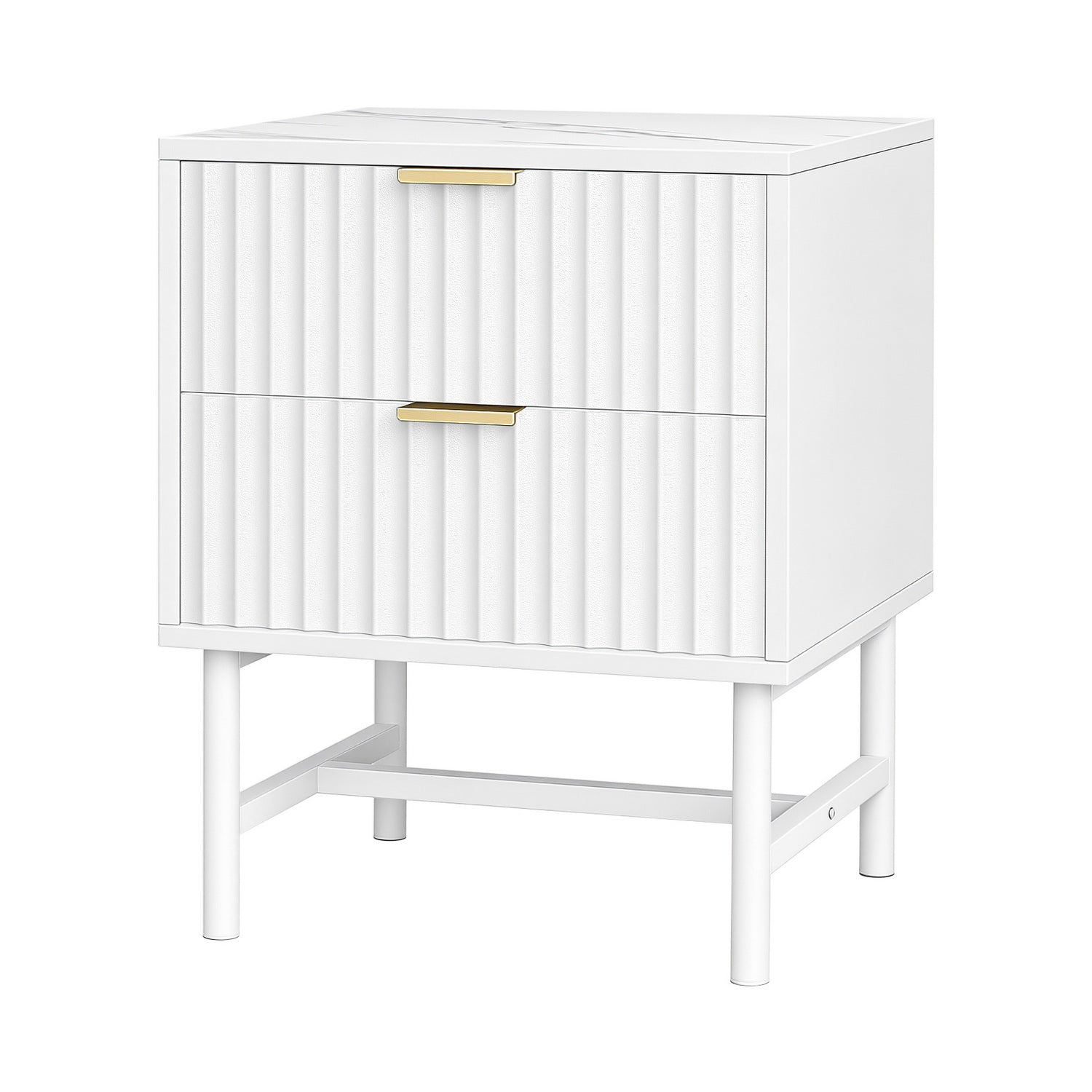 Scarlett Reeded Bedside Table 2 Drawer – White