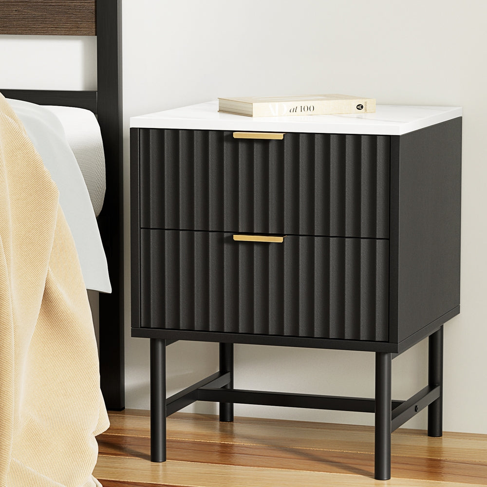 Artiss Bedside Table 2 Drawers - Black - Homecoze