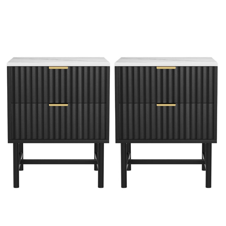 Set of 2 Marble Look Modern Bedside Tables – Black - Homecoze