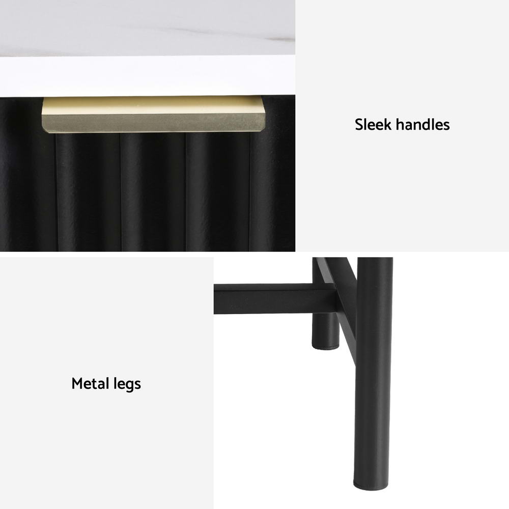 Set of 2 Marble Look Modern Bedside Tables – Black - Homecoze
