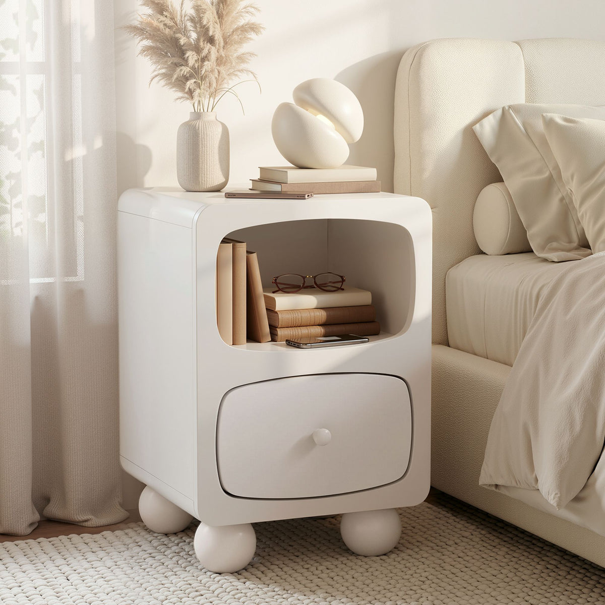 Marnie Rounded Bedside Table – White