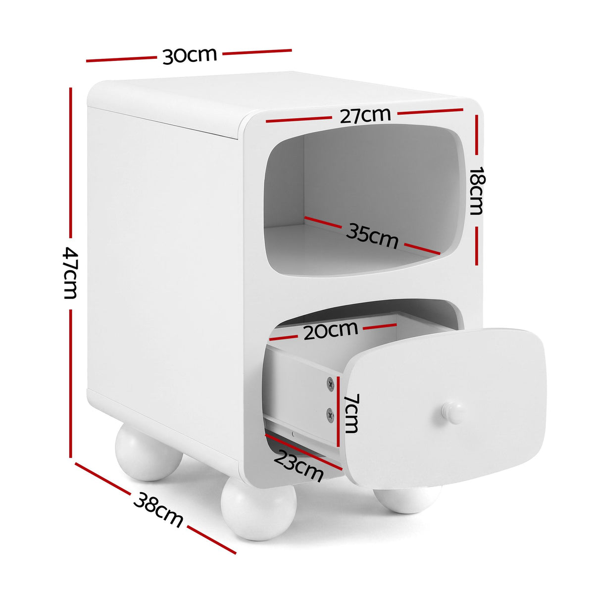 Marnie Rounded Bedside Table – White
