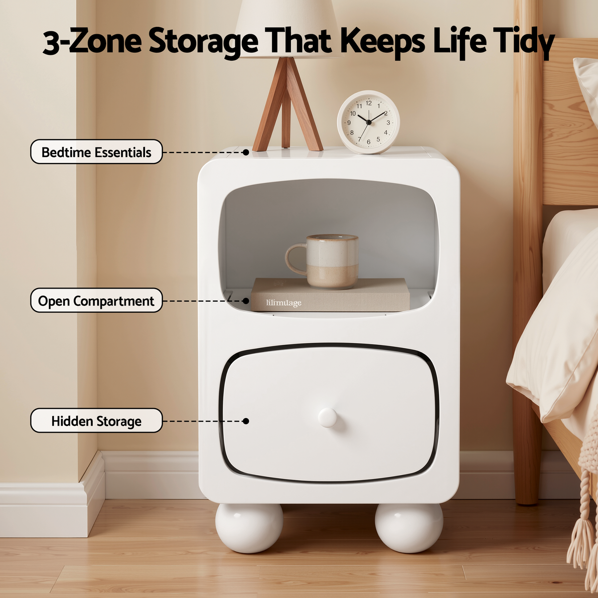 Marnie Rounded Bedside Table – White