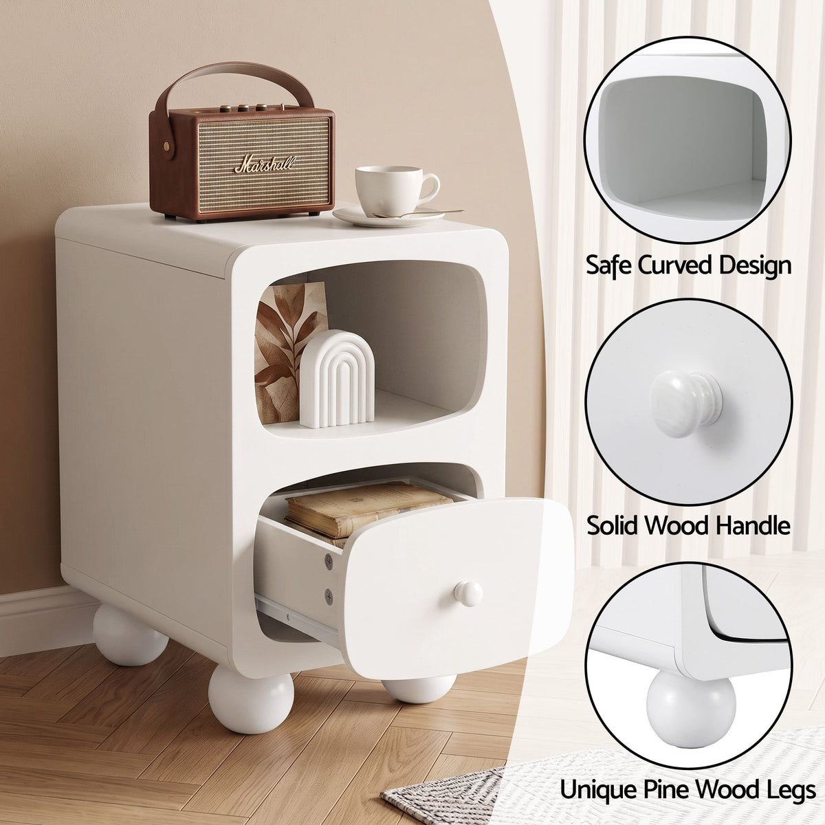 Marnie Rounded Bedside Table – White