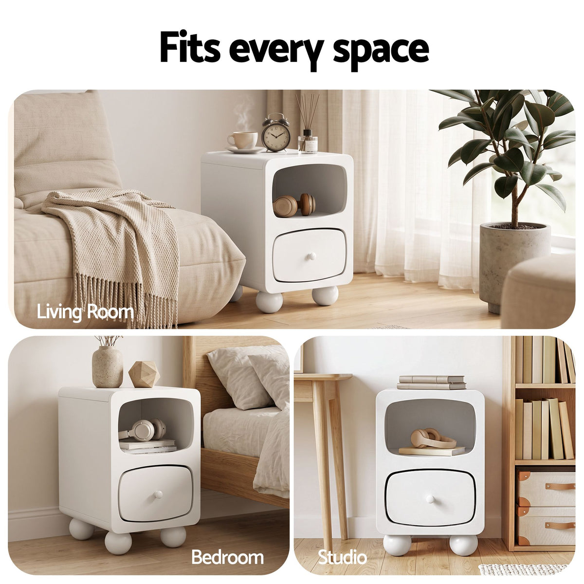 Marnie Rounded Bedside Table – White