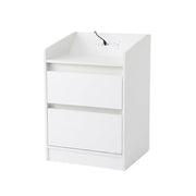 Artiss Bedside Table Nightstand with Charging Station 2 Drawers LED White - Homecoze