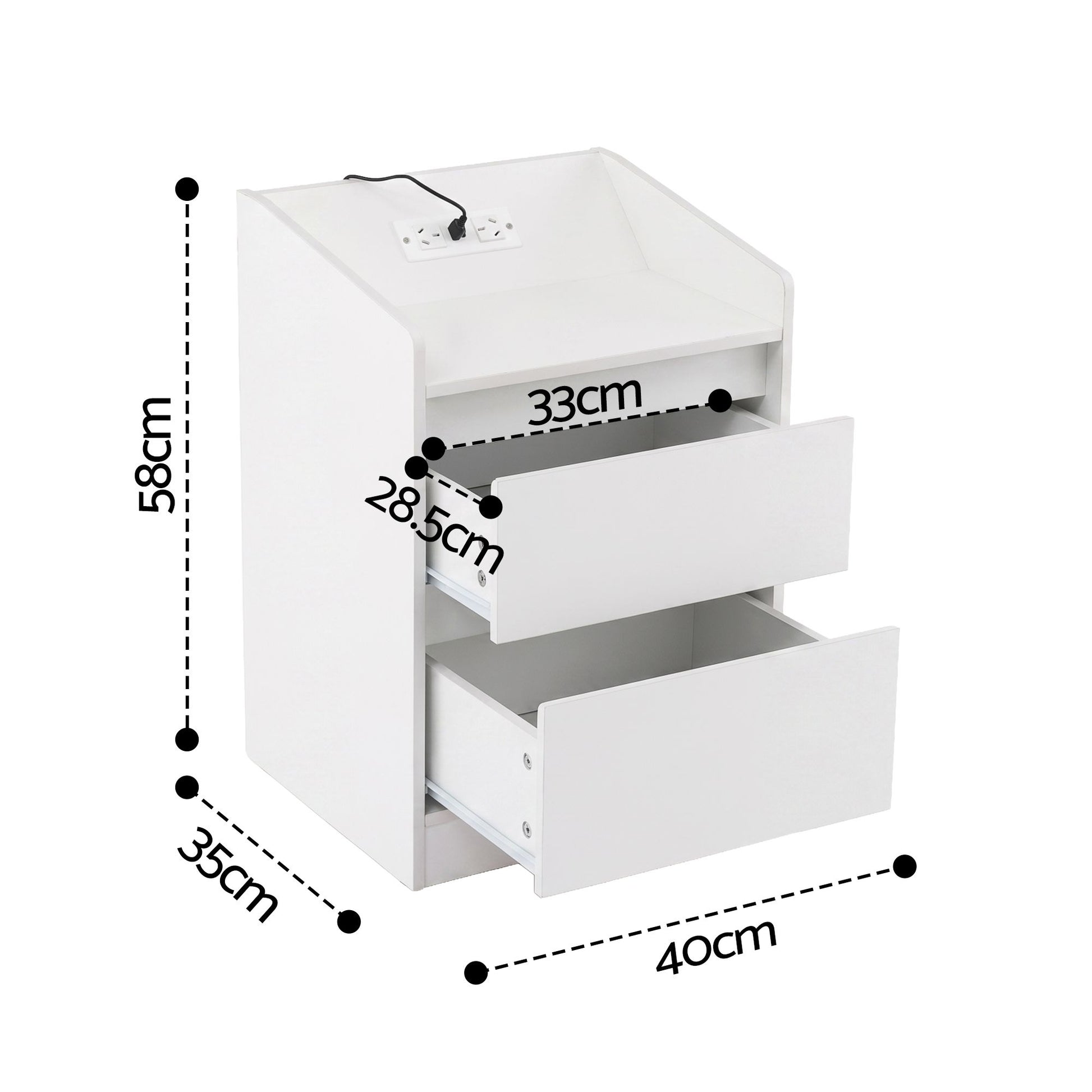Artiss Bedside Table Nightstand with Charging Station 2 Drawers LED White - Homecoze