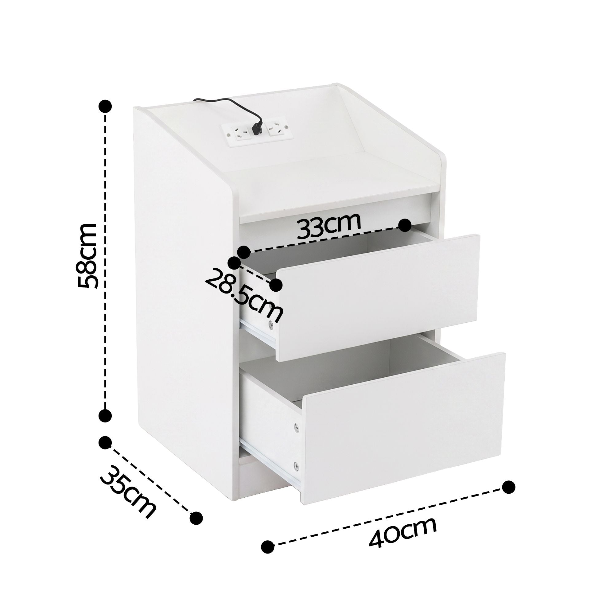 Artiss Bedside Table Nightstand with Charging Station 2 Drawers LED White - Homecoze