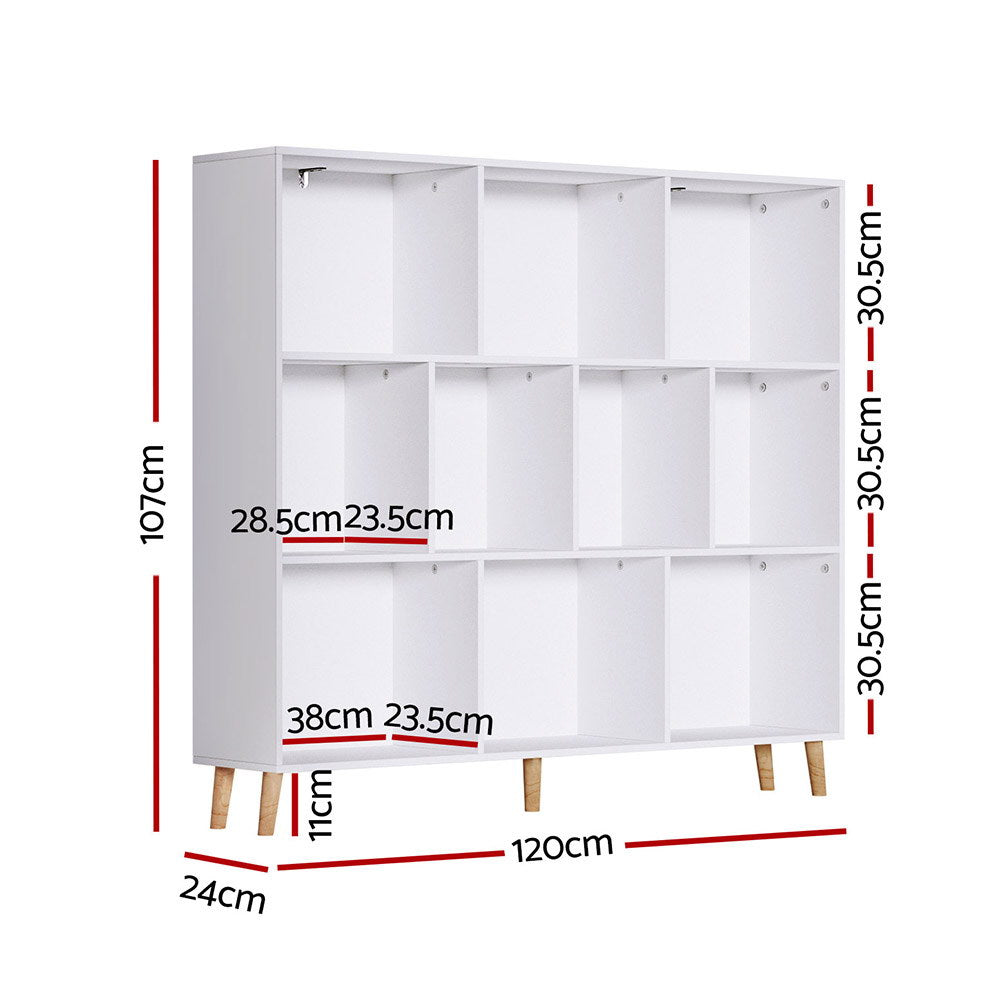 3-Tier Lowset Display Bookshelf 10 Cubes - White