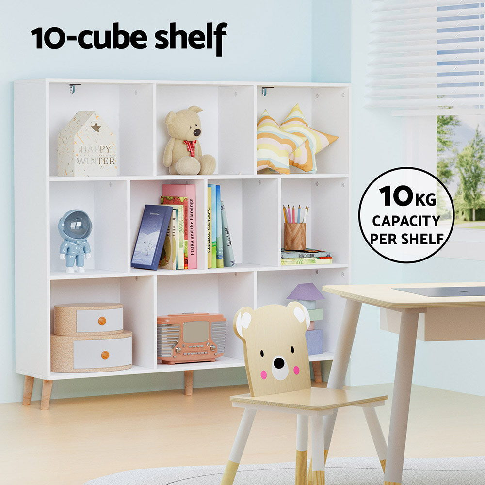 3-Tier Lowset Display Bookshelf 10 Cubes - White