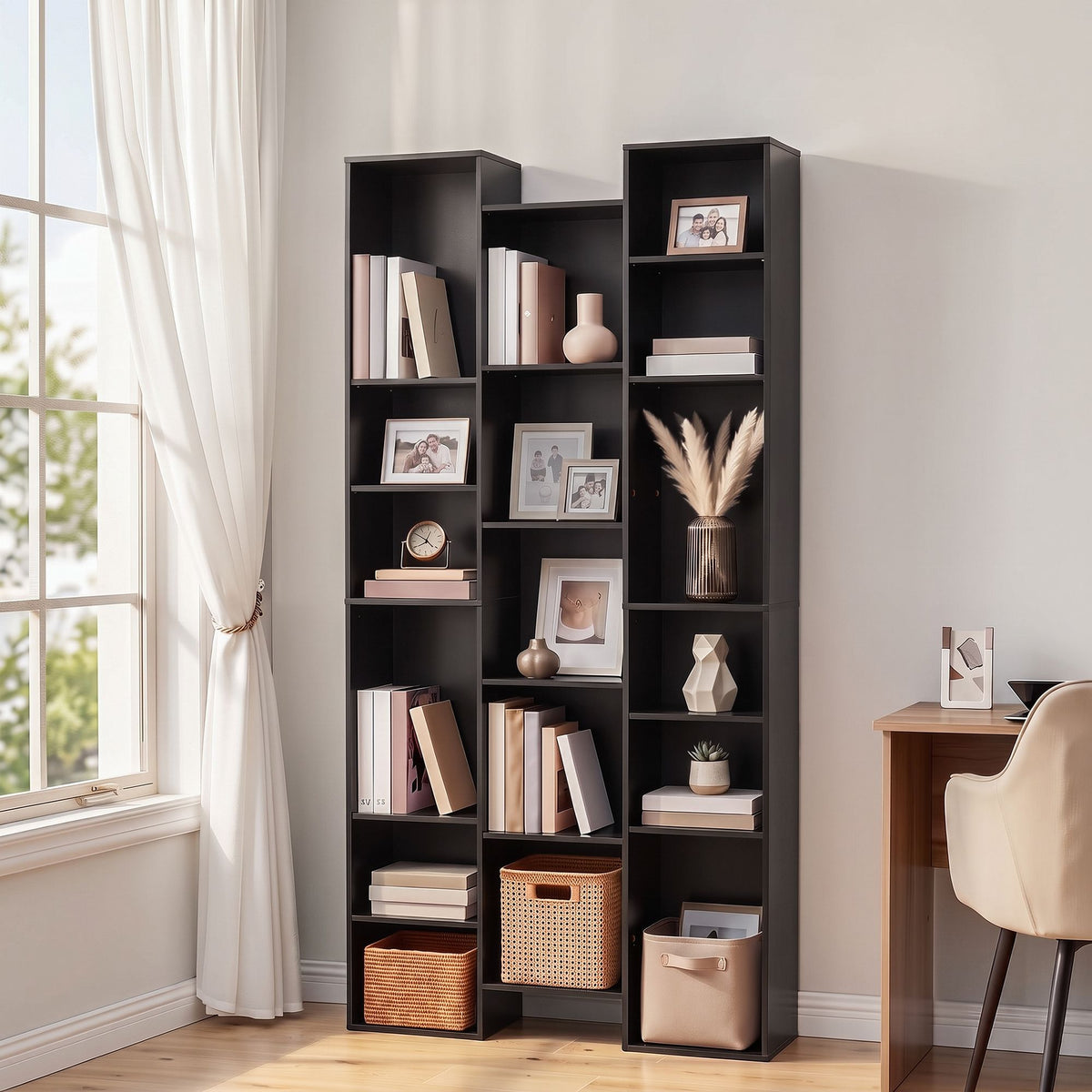 21-Compartment Adjustable Bookshelf 181cm – Black