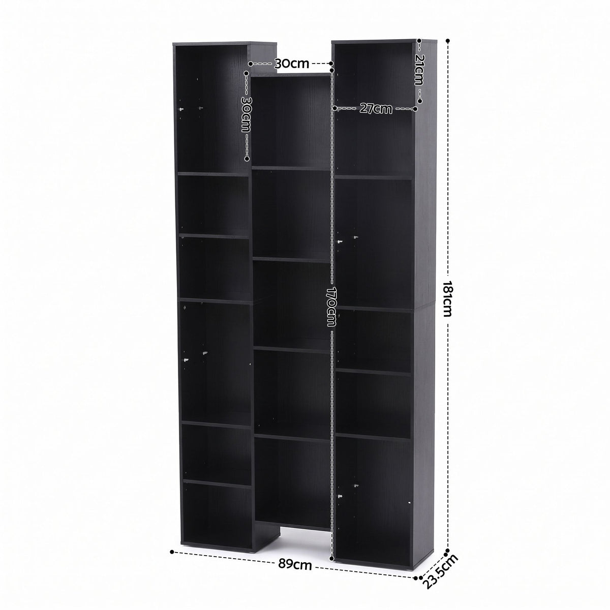 21-Compartment Adjustable Bookshelf 181cm – Black