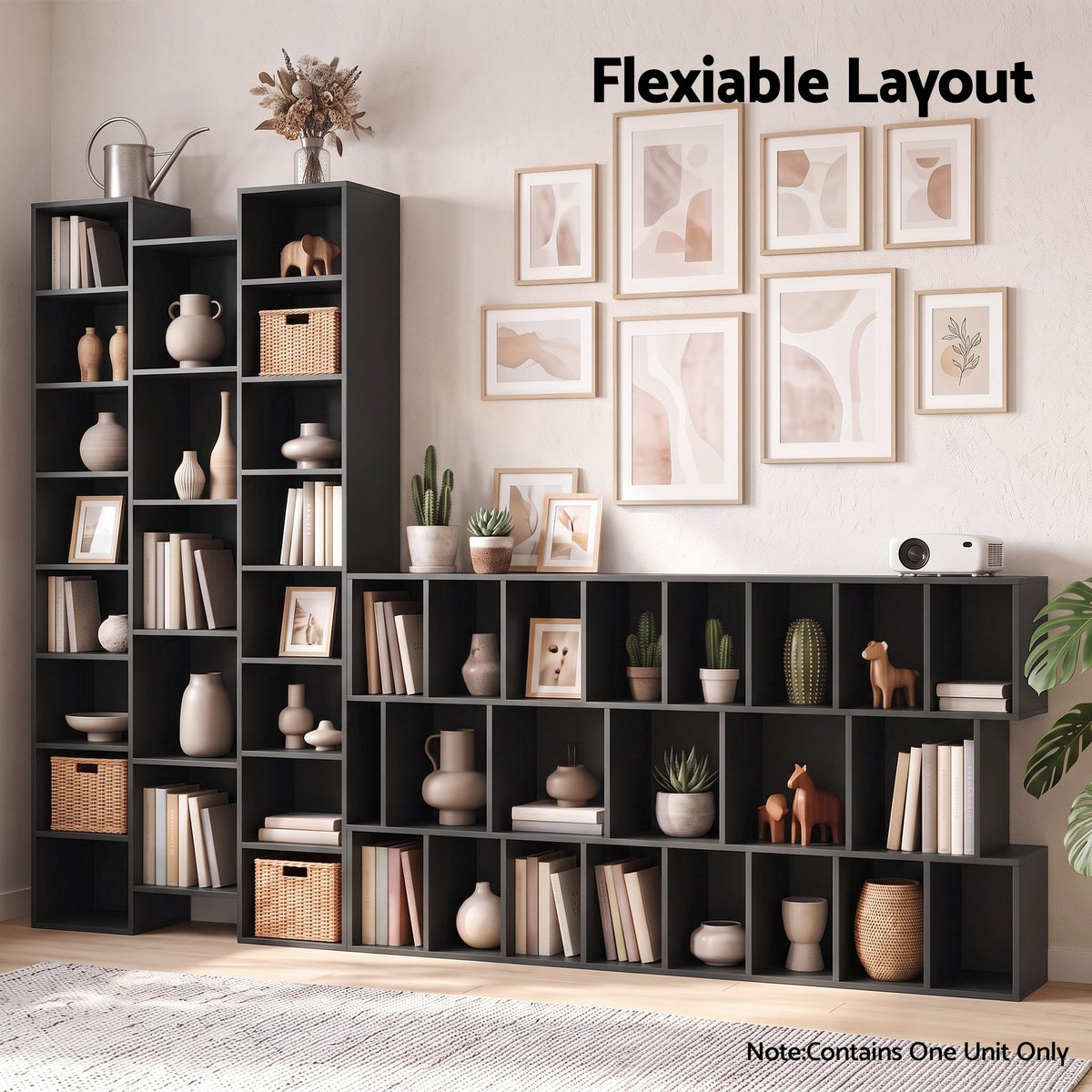 21-Compartment Adjustable Bookshelf 181cm – Black