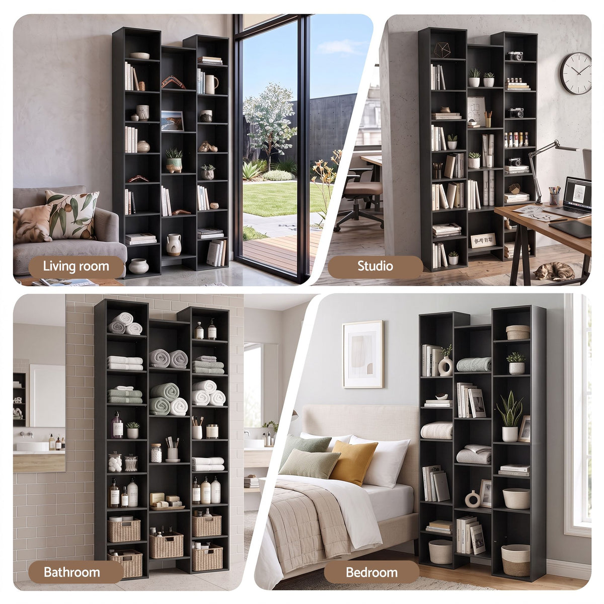 21-Compartment Adjustable Bookshelf 181cm – Black