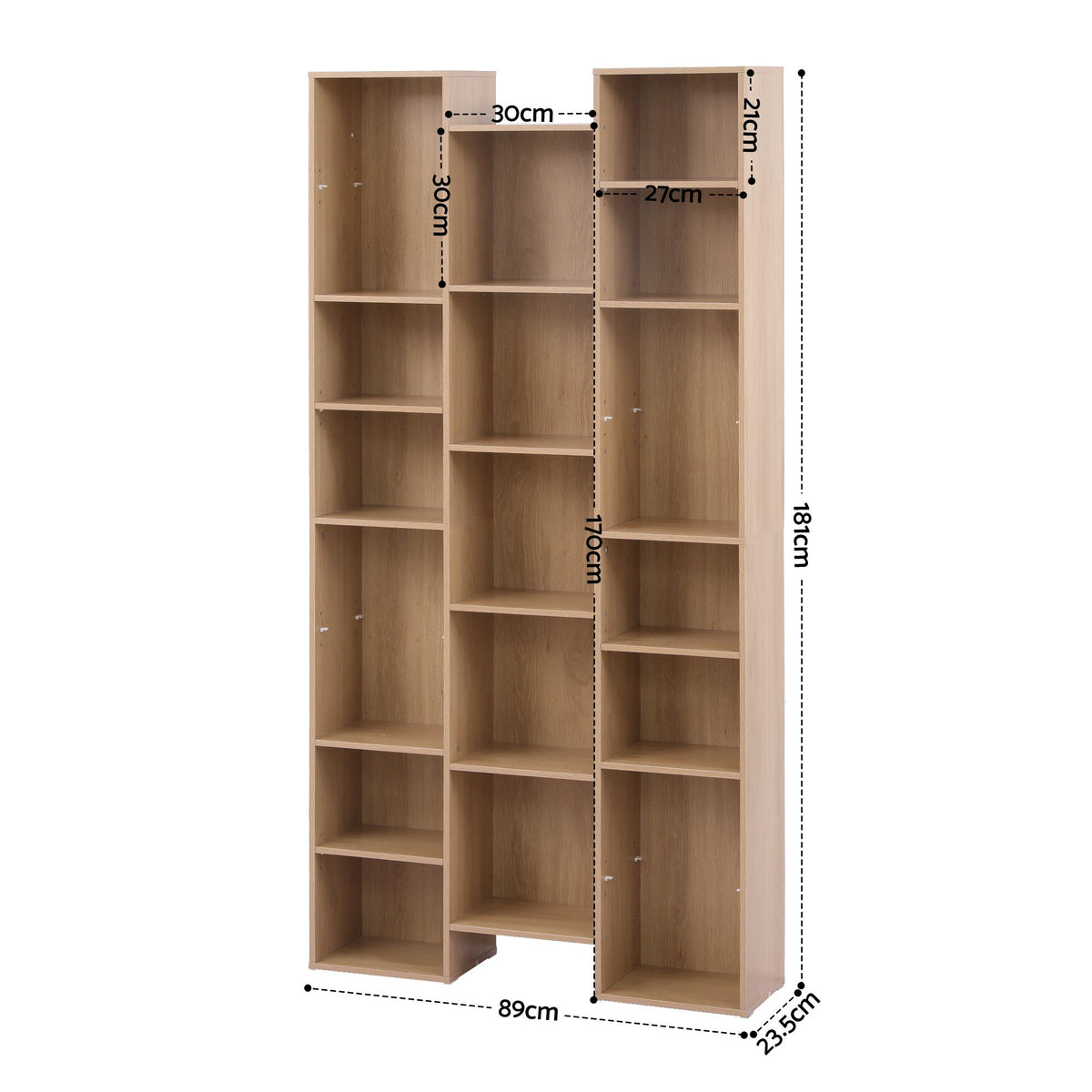 21-Compartment Adjustable Bookshelf 181cm – Natural
