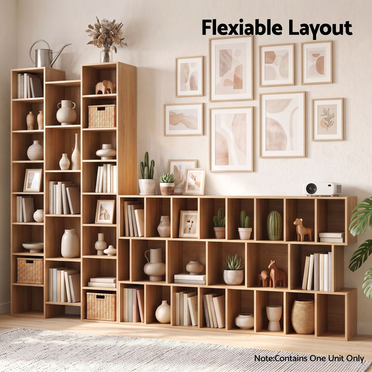 21-Compartment Adjustable Bookshelf 181cm – Natural