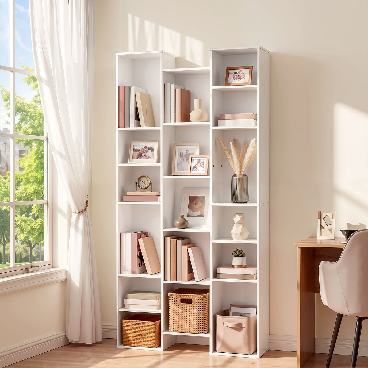 21-Compartment Adjustable Bookshelf 181cm – White