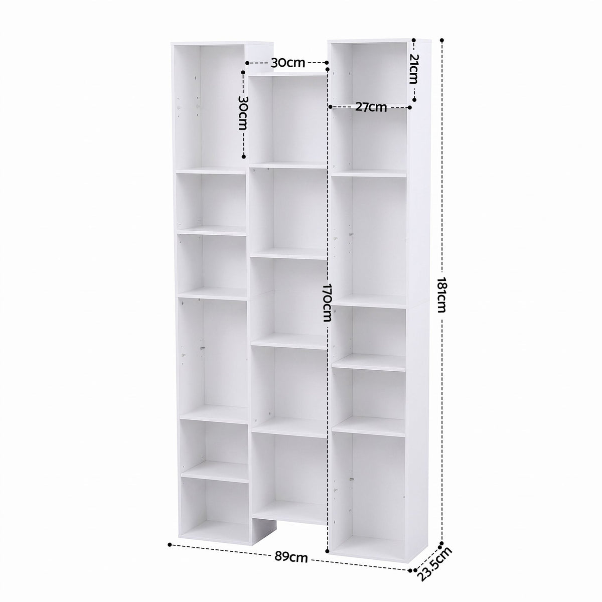 21-Compartment Adjustable Bookshelf 181cm – White