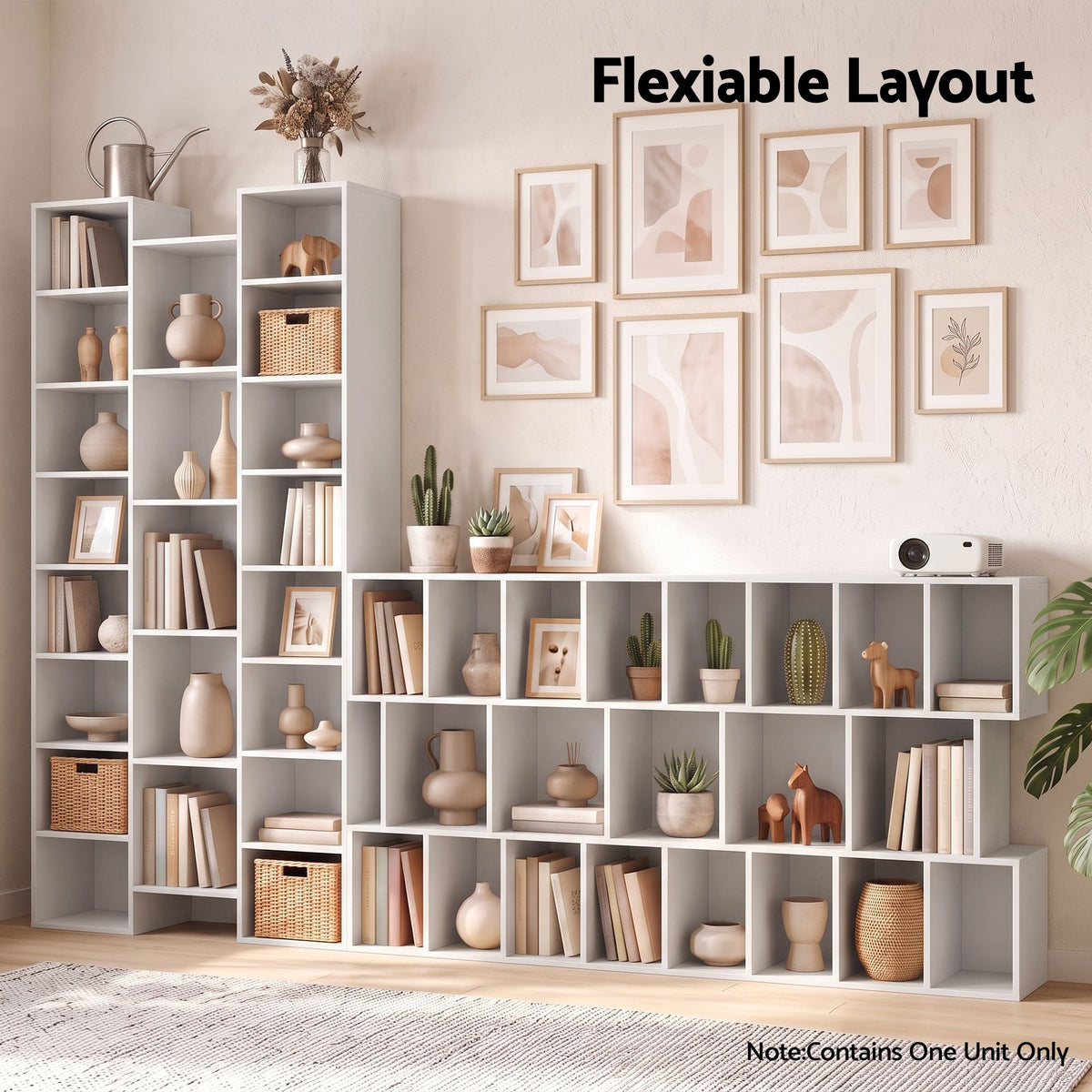 21-Compartment Adjustable Bookshelf 181cm – White