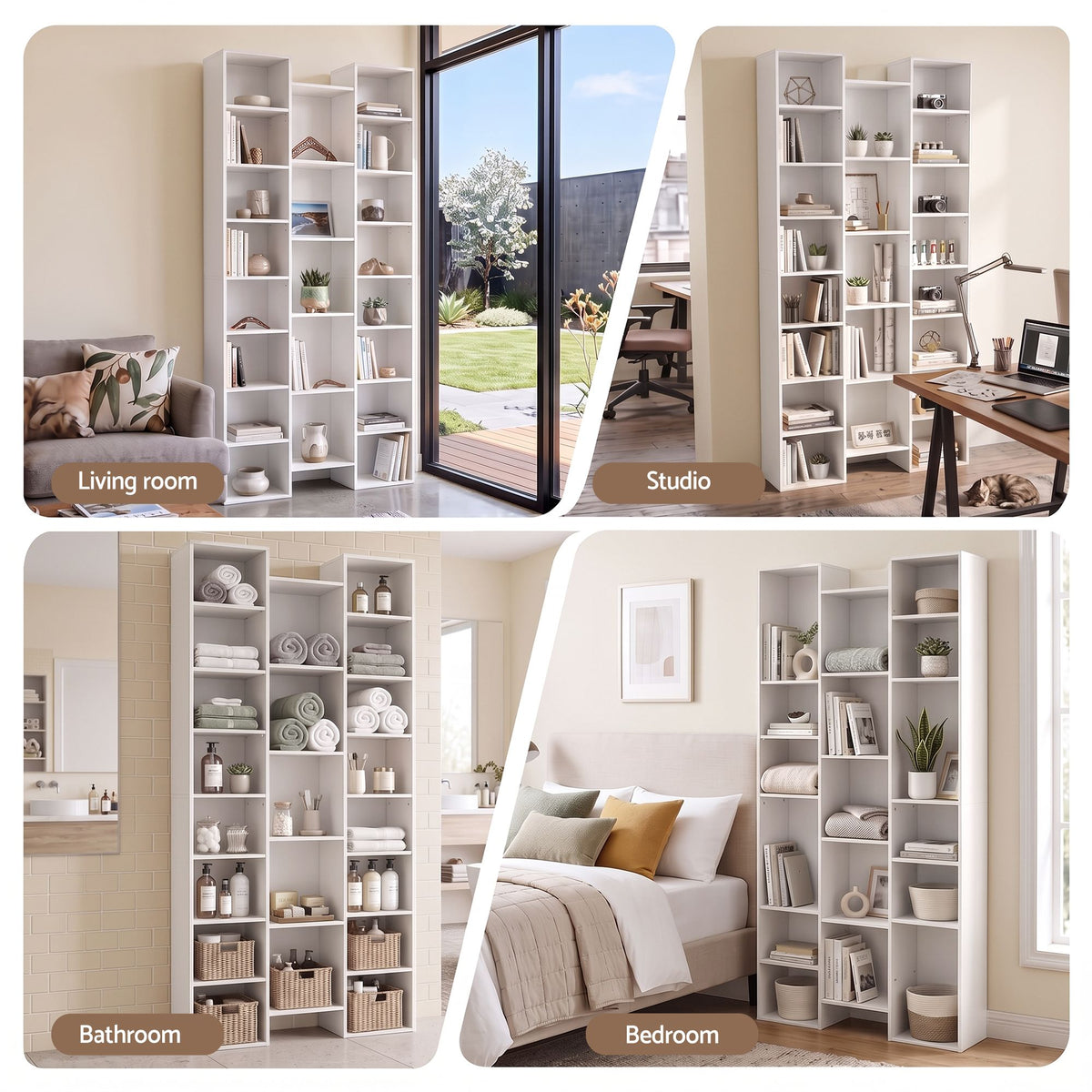21-Compartment Adjustable Bookshelf 181cm – White