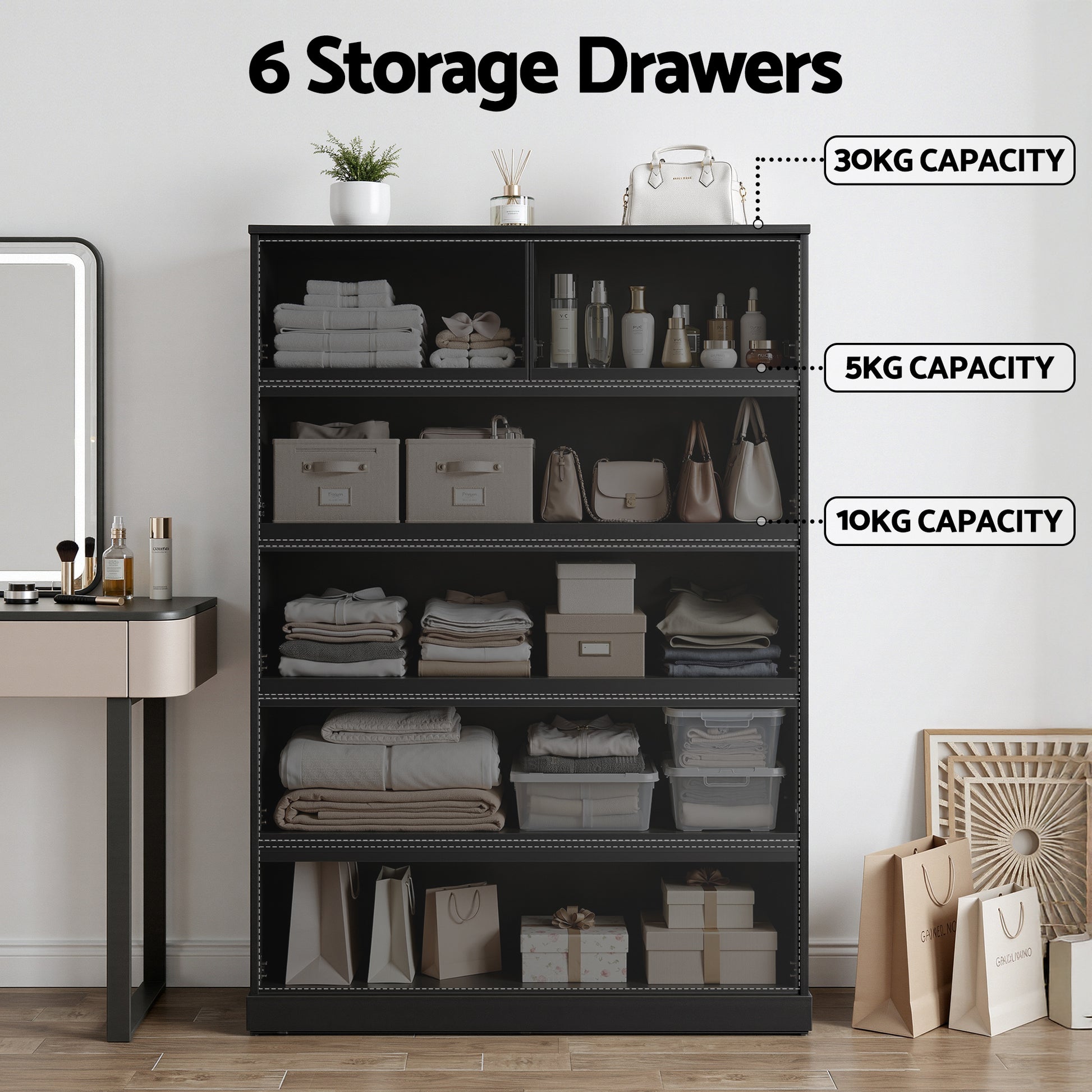 Artiss 6 Chest of Drawers Tallboy PEPE Black - Homecoze