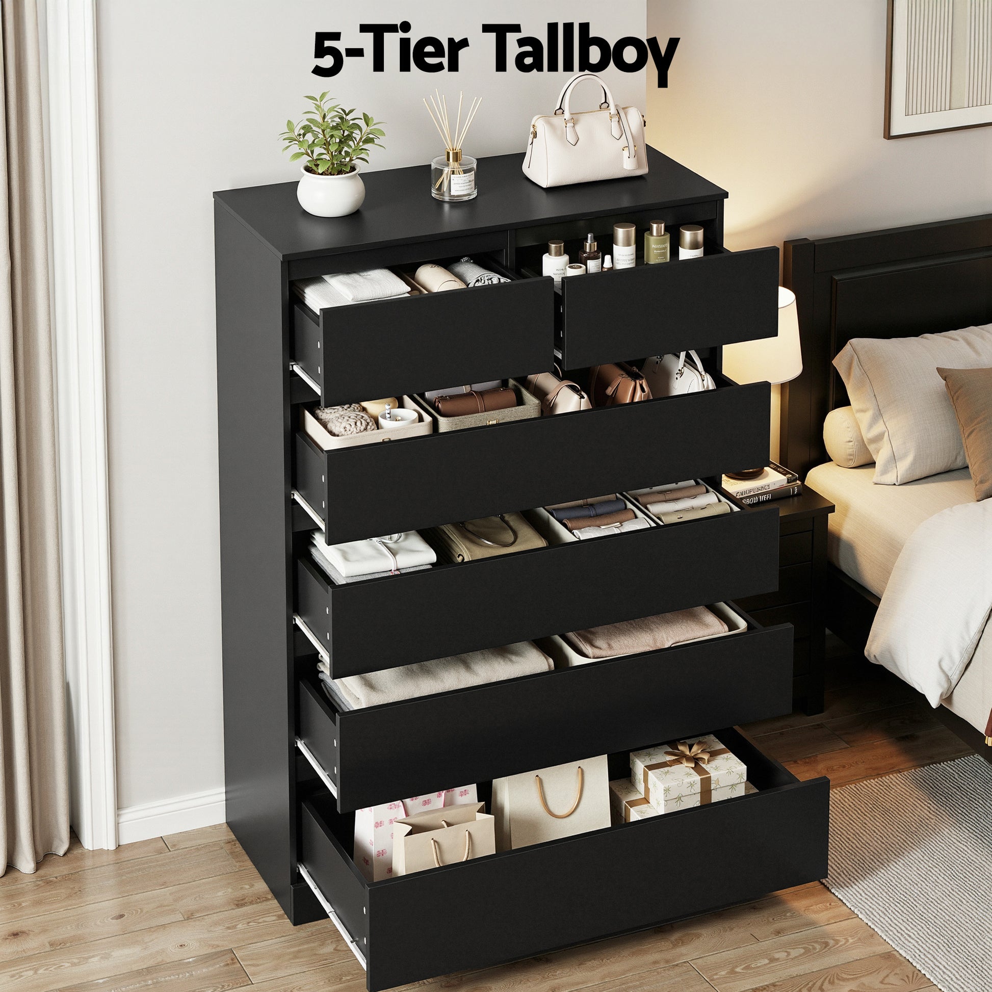 Artiss 6 Chest of Drawers Tallboy PEPE Black - Homecoze