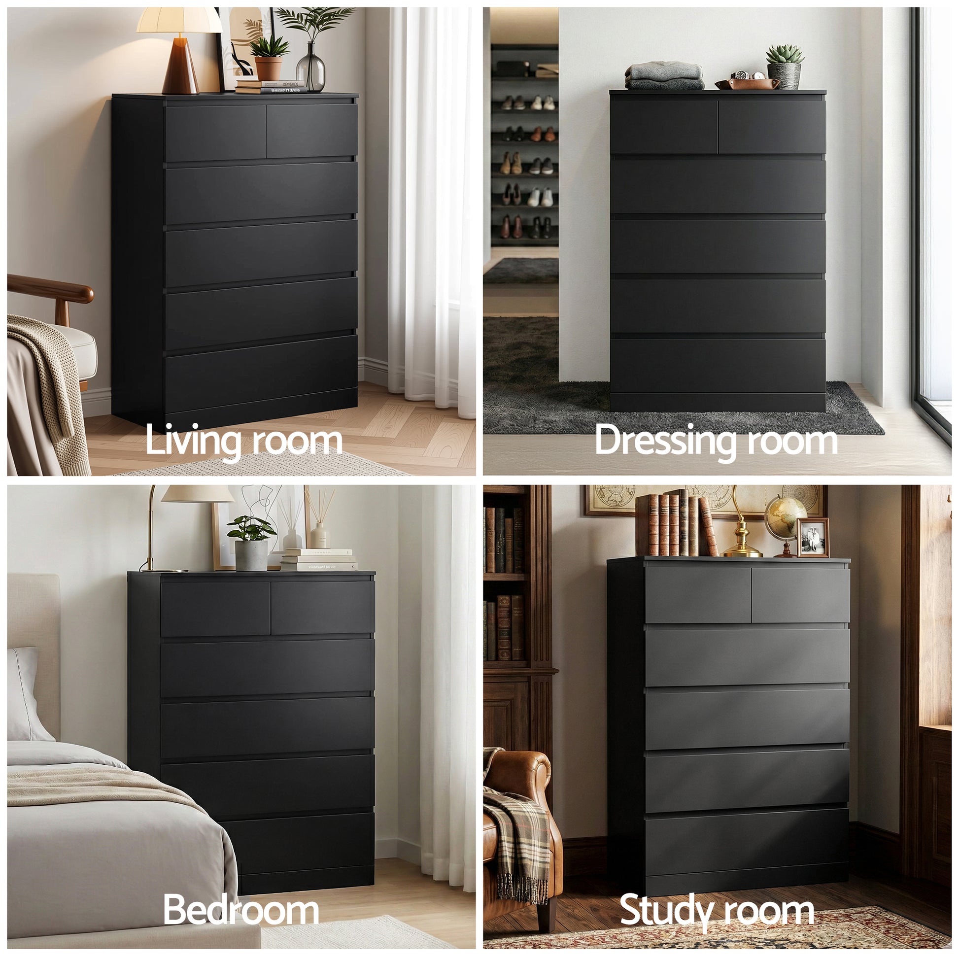 Artiss 6 Chest of Drawers Tallboy PEPE Black - Homecoze
