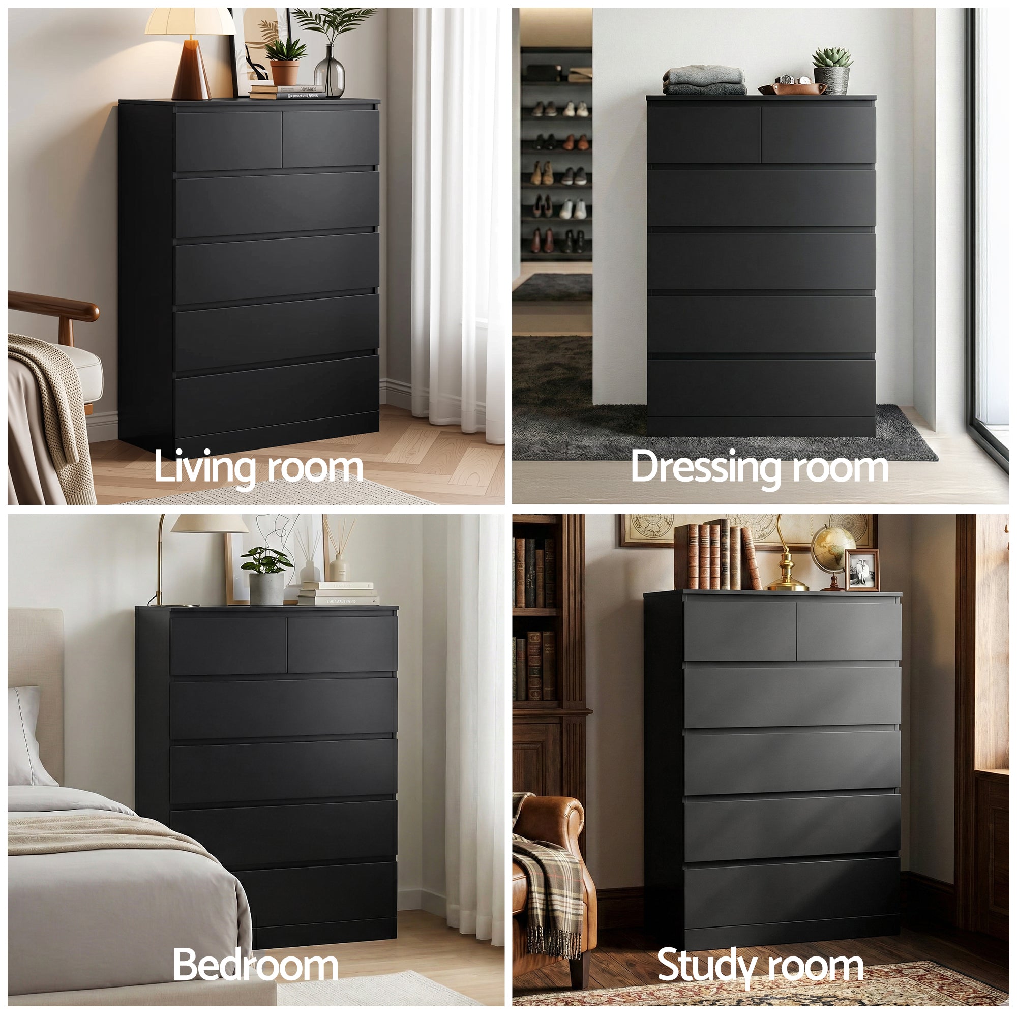 Artiss 6 Chest of Drawers Tallboy PEPE Black - Homecoze