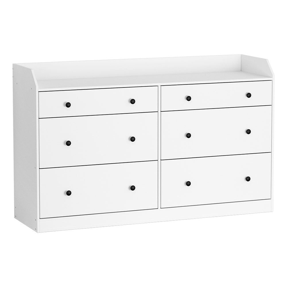 6-Drawer Lowboy Chest of Drawers with Top Shelf - White