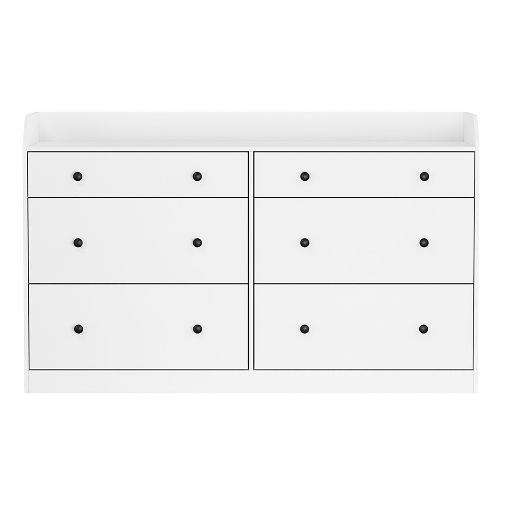 6-Drawer Lowboy Chest of Drawers with Top Shelf - White