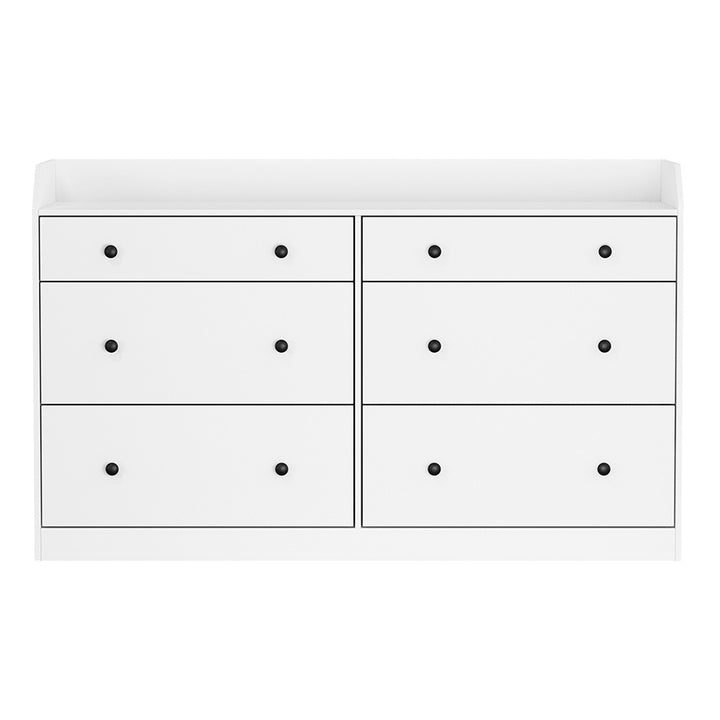 6-Drawer Lowboy Chest of Drawers with Top Shelf - White