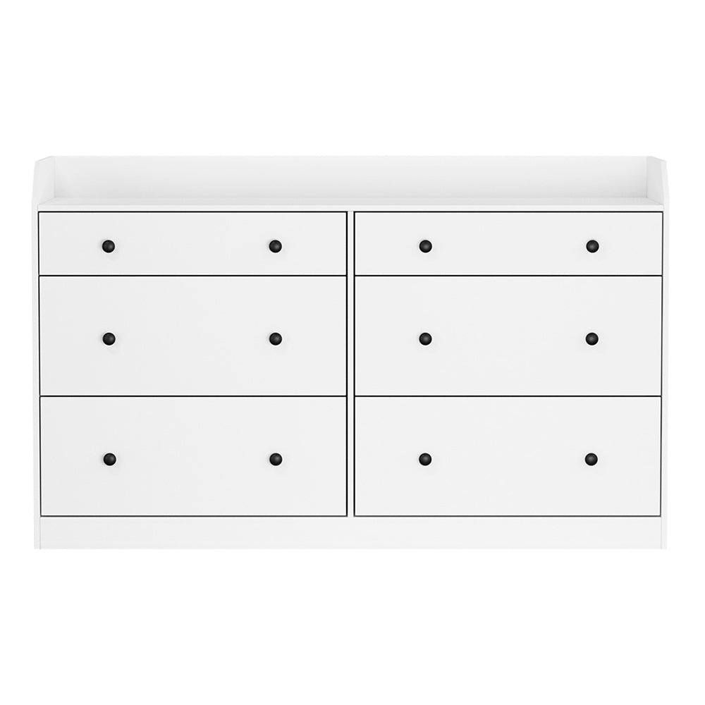 6-Drawer Lowboy Chest of Drawers with Top Shelf - White - Homecoze