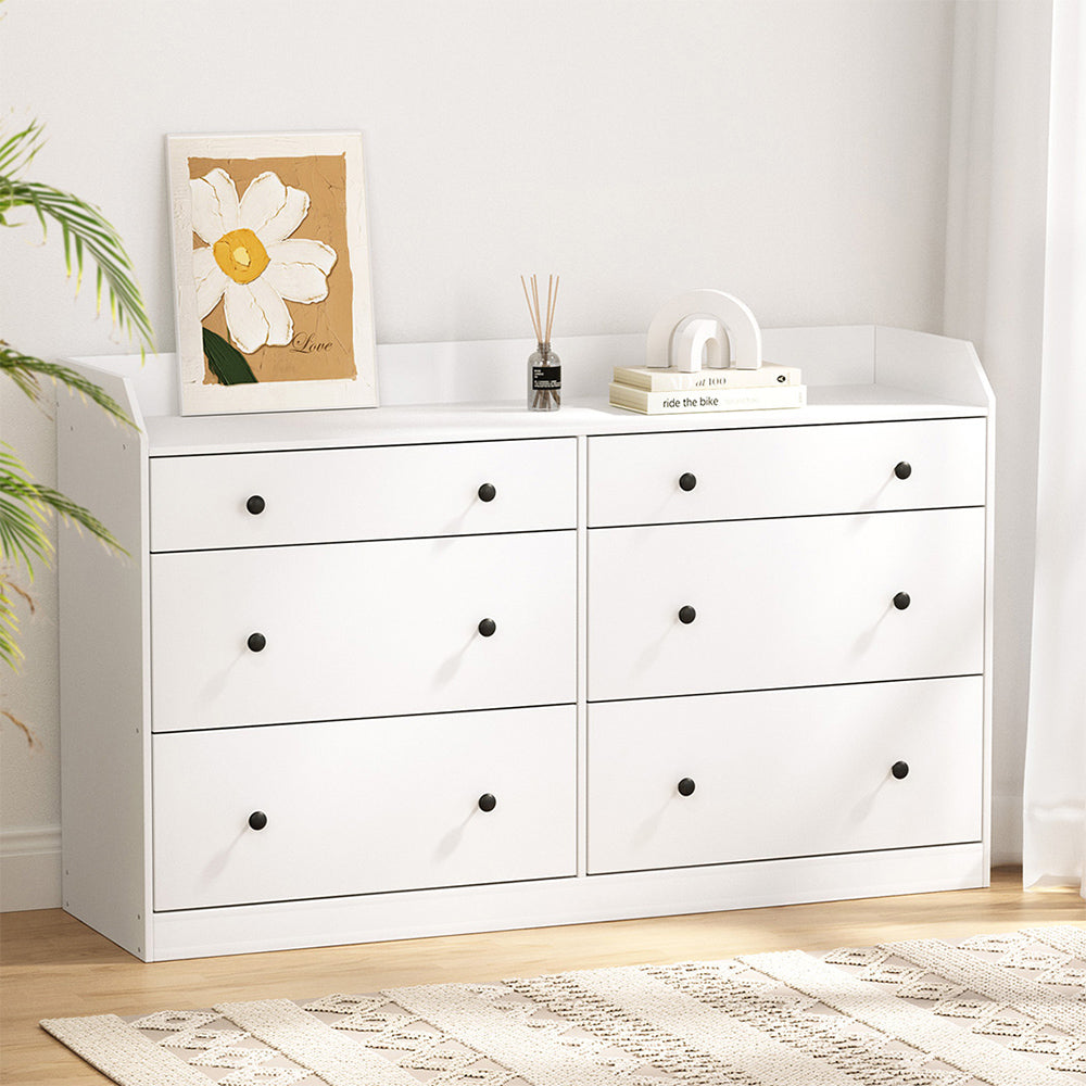 6-Drawer Lowboy Chest of Drawers with Top Shelf - White