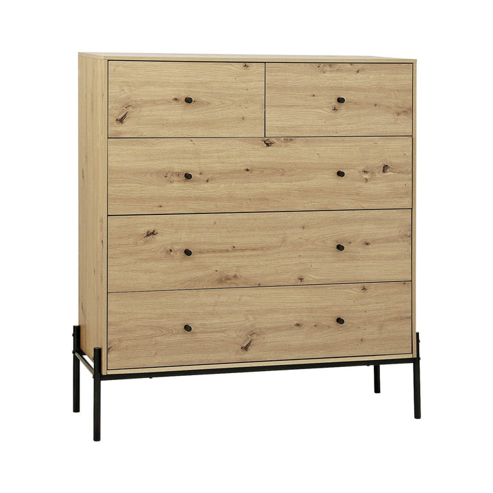Industrial Style 5 Drawer Chest of Drawers - Pine
