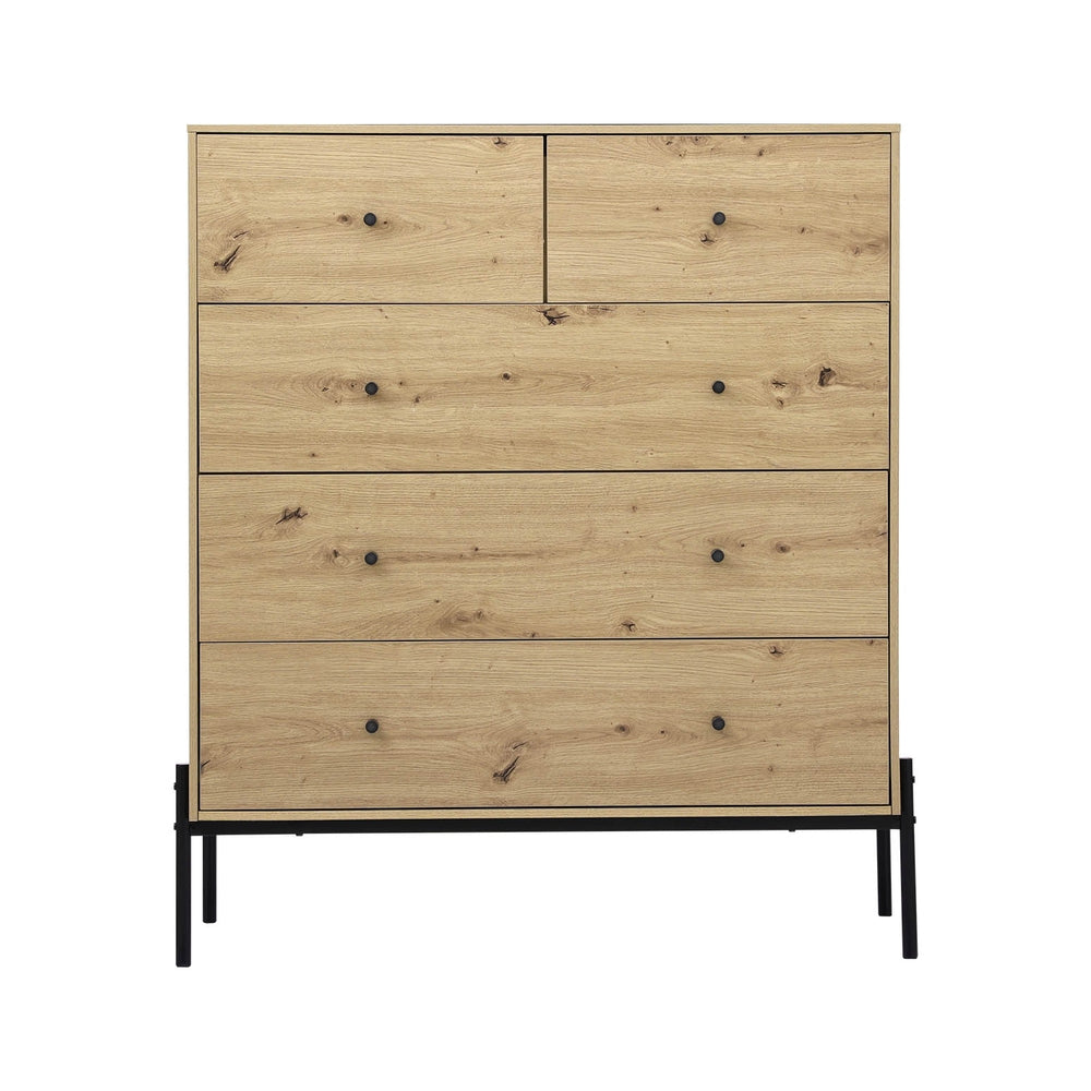 Industrial Style 5 Drawer Chest of Drawers - Pine