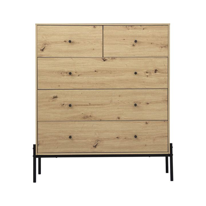 Industrial Style 5 Drawer Chest of Drawers - Pine