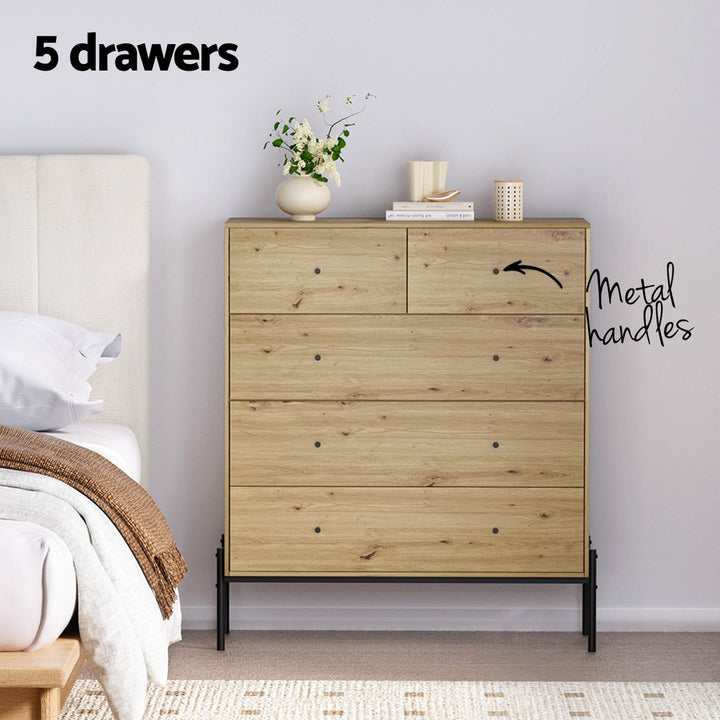 Industrial Style 5 Drawer Chest of Drawers - Pine