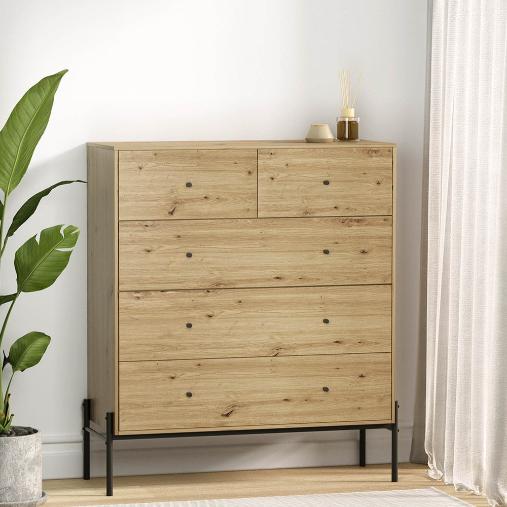 Industrial Style 5 Drawer Chest of Drawers - Pine