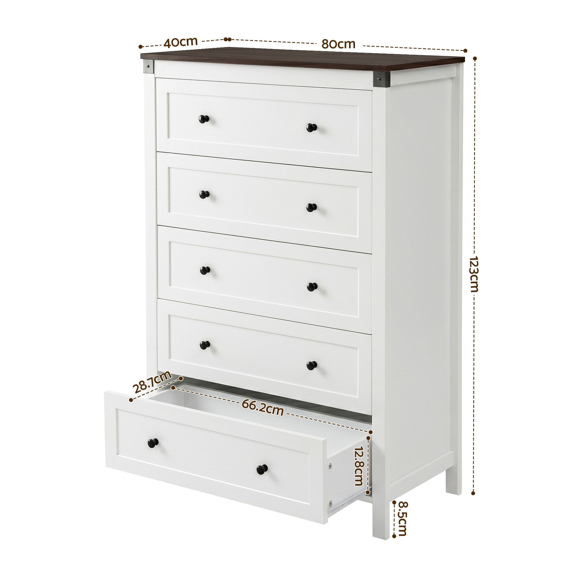 Artiss 5 Chest of Drawers Storage Tallboy White & Walnut - Homecoze