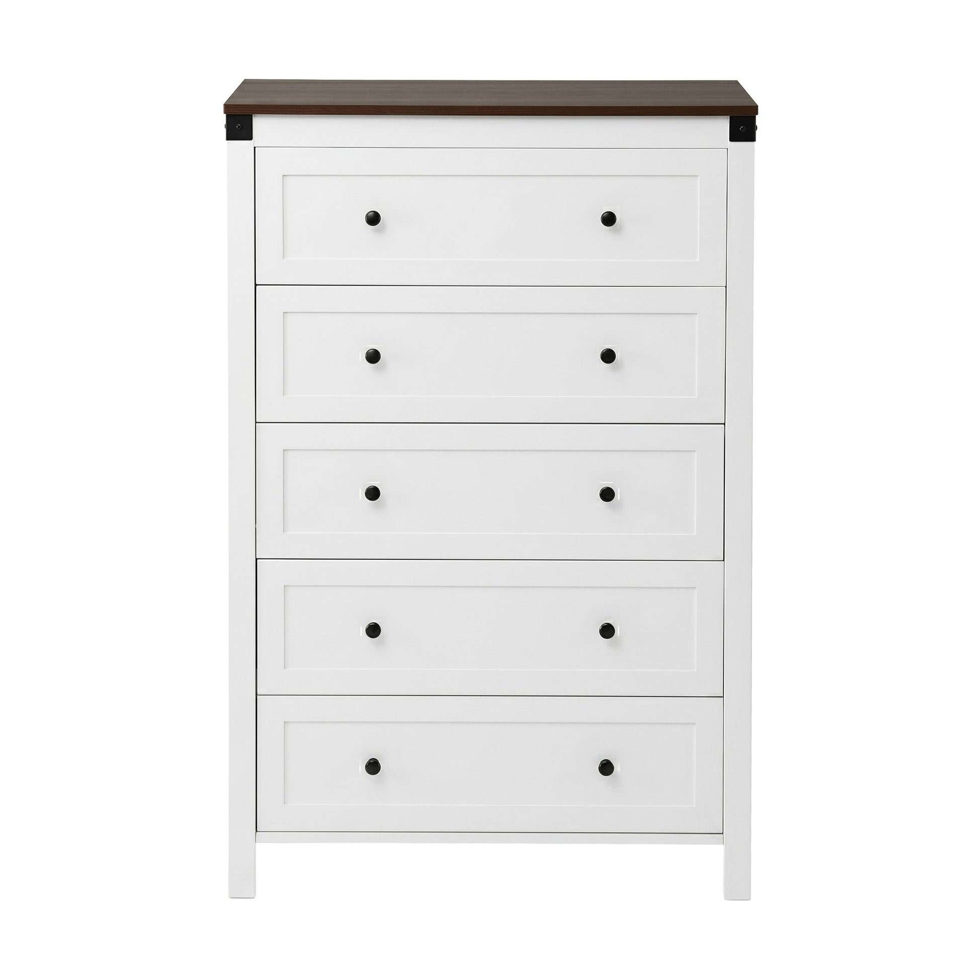 Artiss 5 Chest of Drawers Storage Tallboy White & Walnut - Homecoze