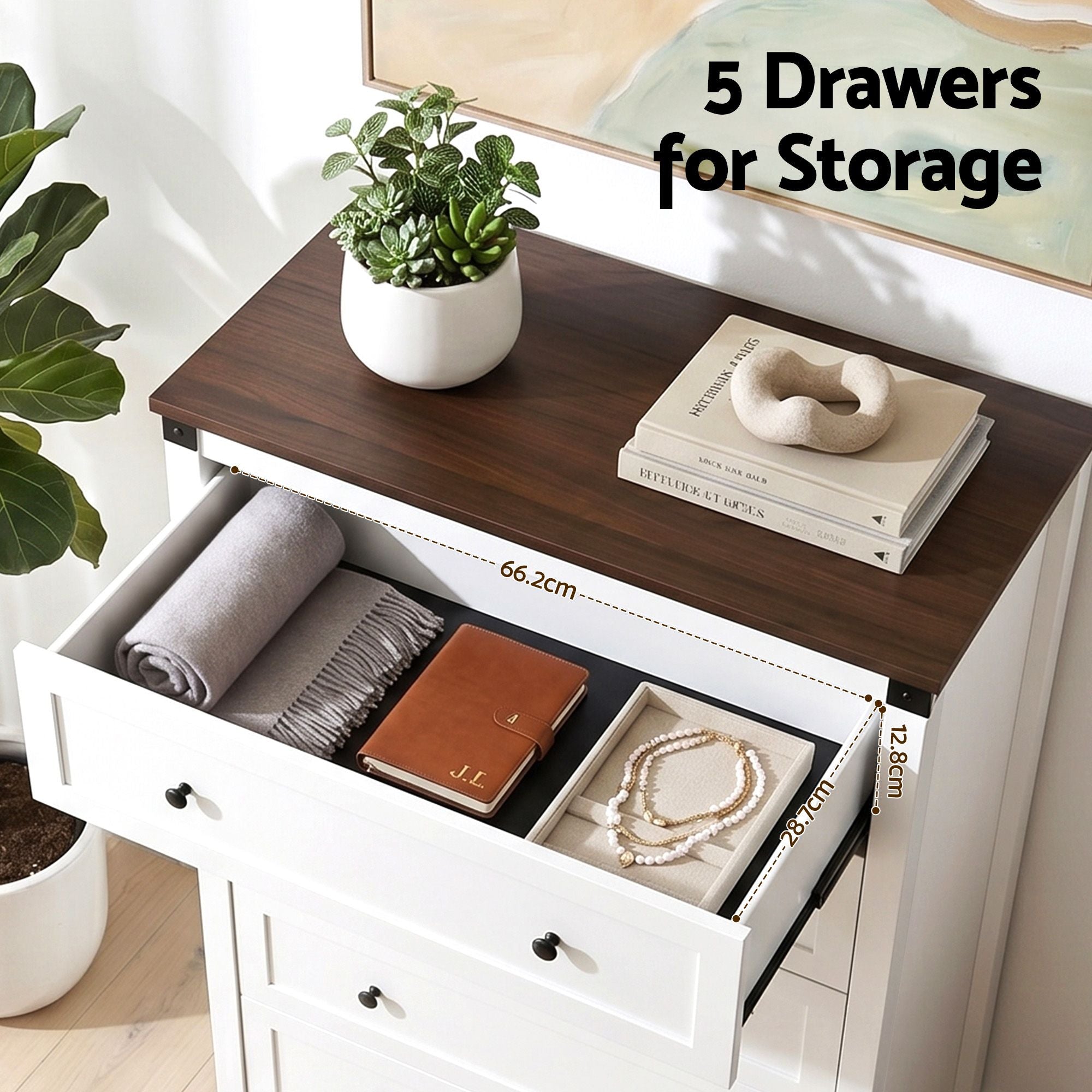Artiss 5 Chest of Drawers Storage Tallboy White & Walnut - Homecoze
