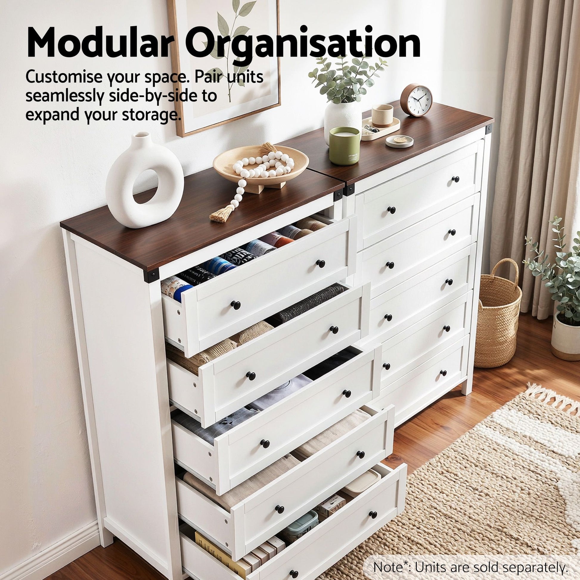 Artiss 5 Chest of Drawers Storage Tallboy White & Walnut - Homecoze