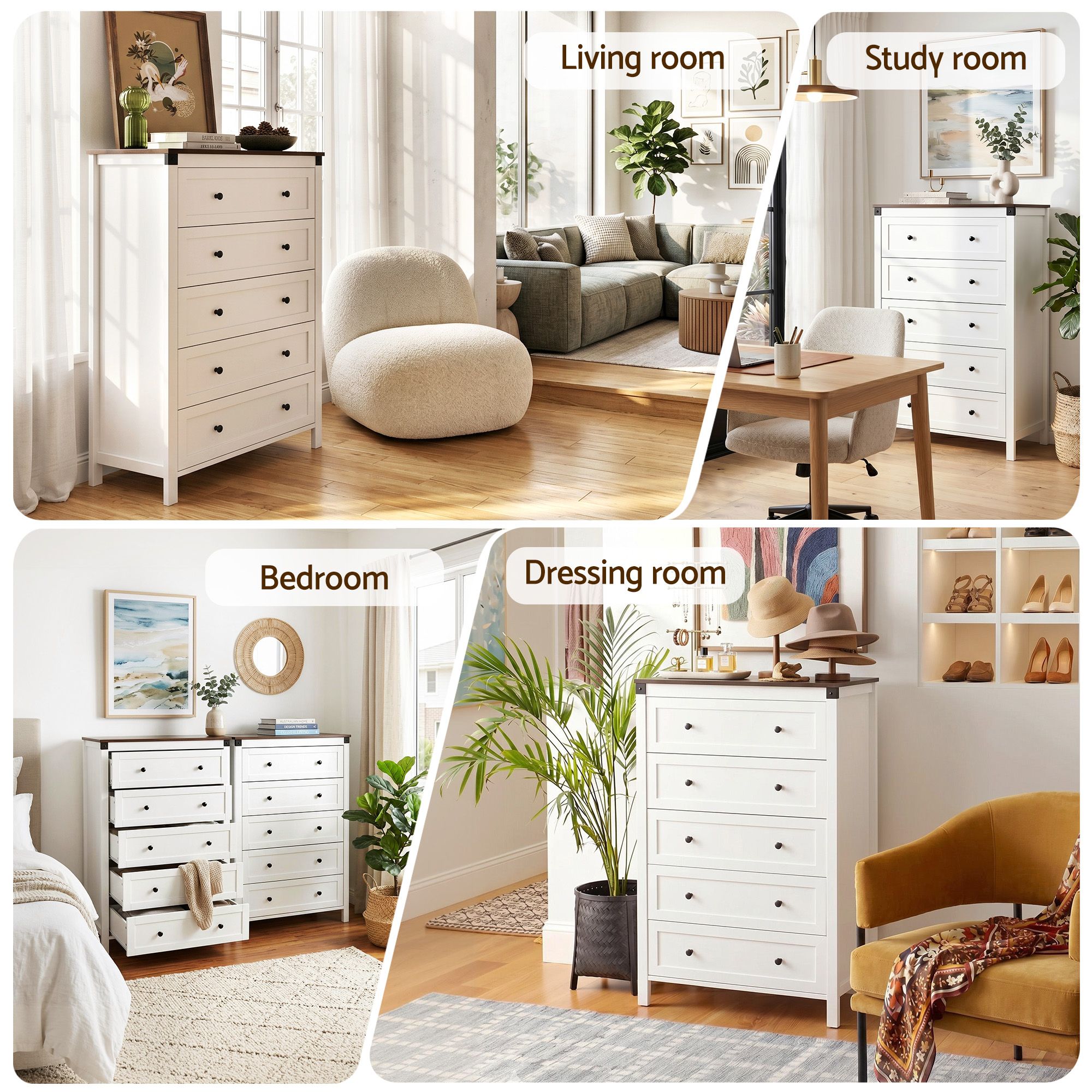 Artiss 5 Chest of Drawers Storage Tallboy White & Walnut - Homecoze
