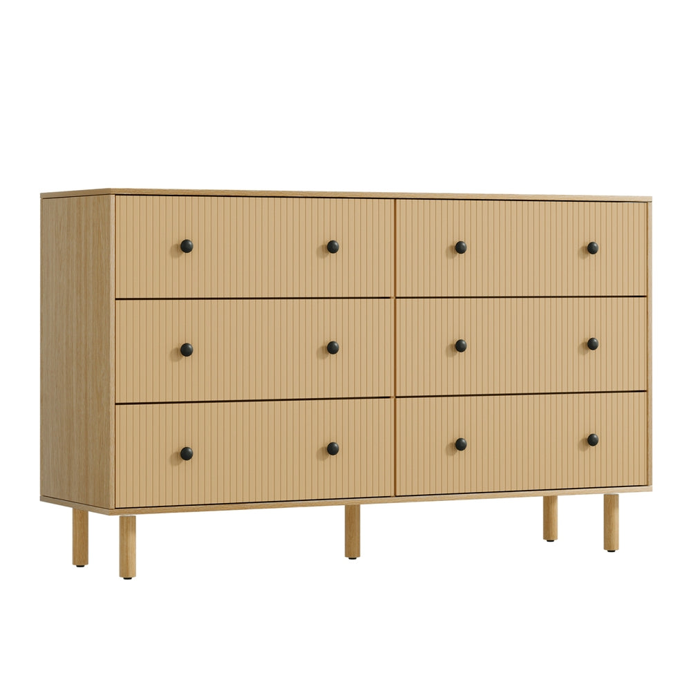 6 Drawer Fluted Front Lowboy Chest of Drawers - Oak