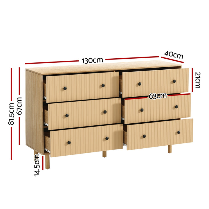 6 Drawer Fluted Front Lowboy Chest of Drawers - Oak