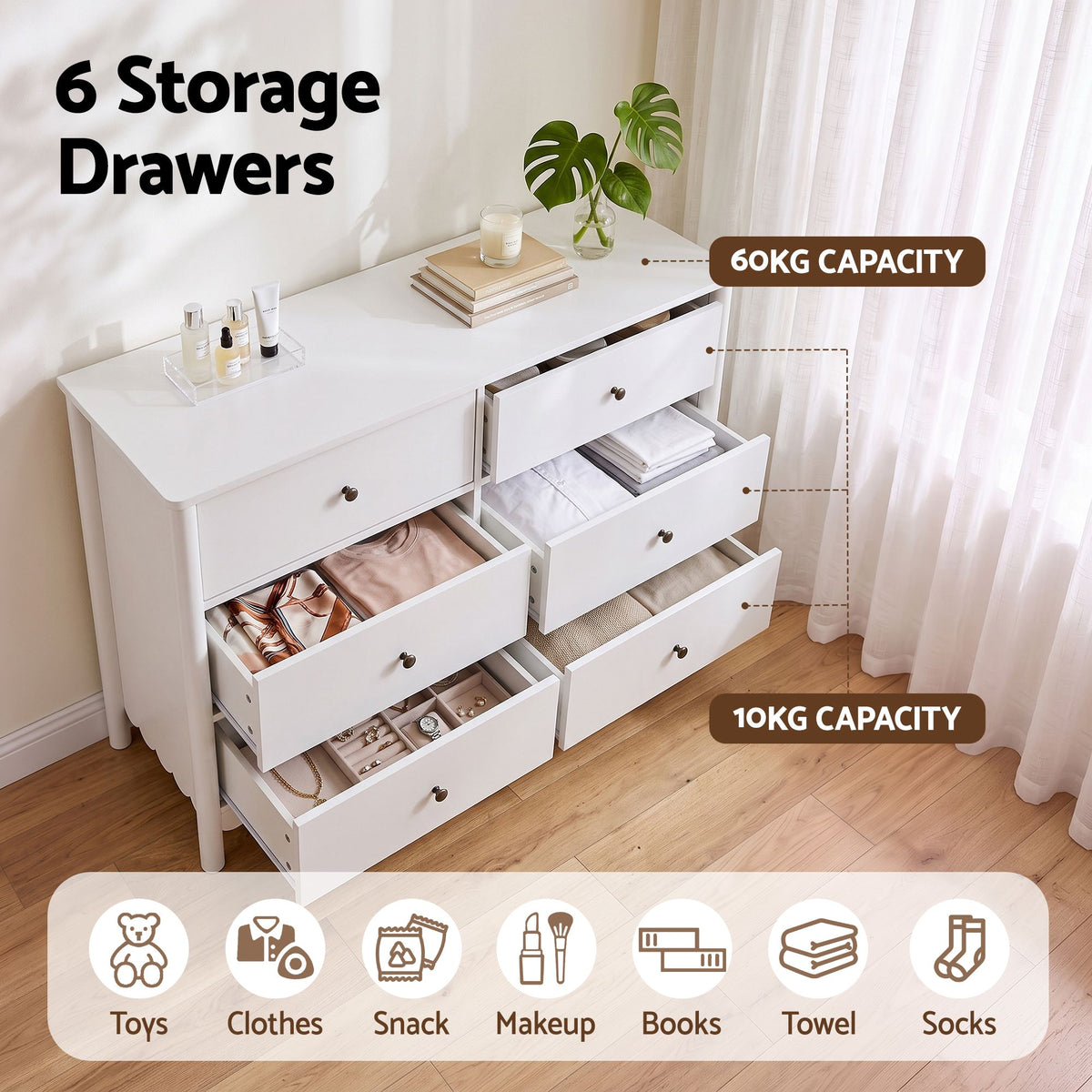 Delphine Scalloped Dresser Chest of Drawers - White