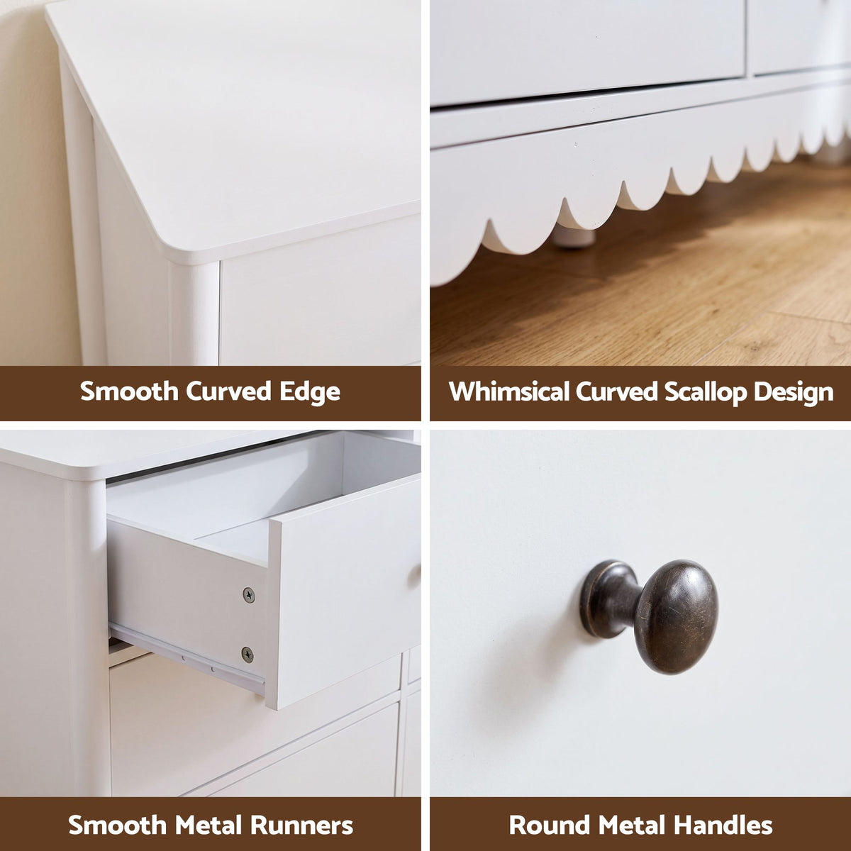 Delphine Scalloped Dresser Chest of Drawers - White
